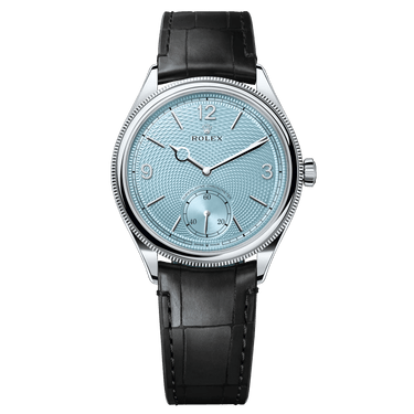 Rolex 1908 Ice Blue Motif Index Dial Leather Strap Reference 52506 Black Alligator Strap - WatchesOff5thWatch